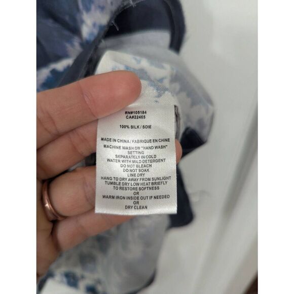 Go by Go Silk Shift‎ Dress women's medium blue tie dye washable frayed elegant - Picture 7 of 8